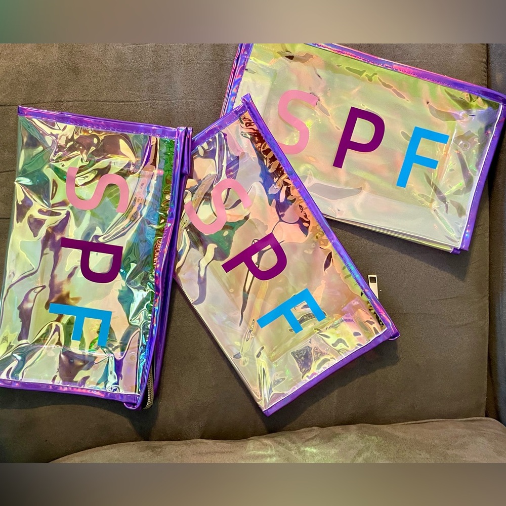 NEW 3Pcs Clear Holographic Makeup Bags